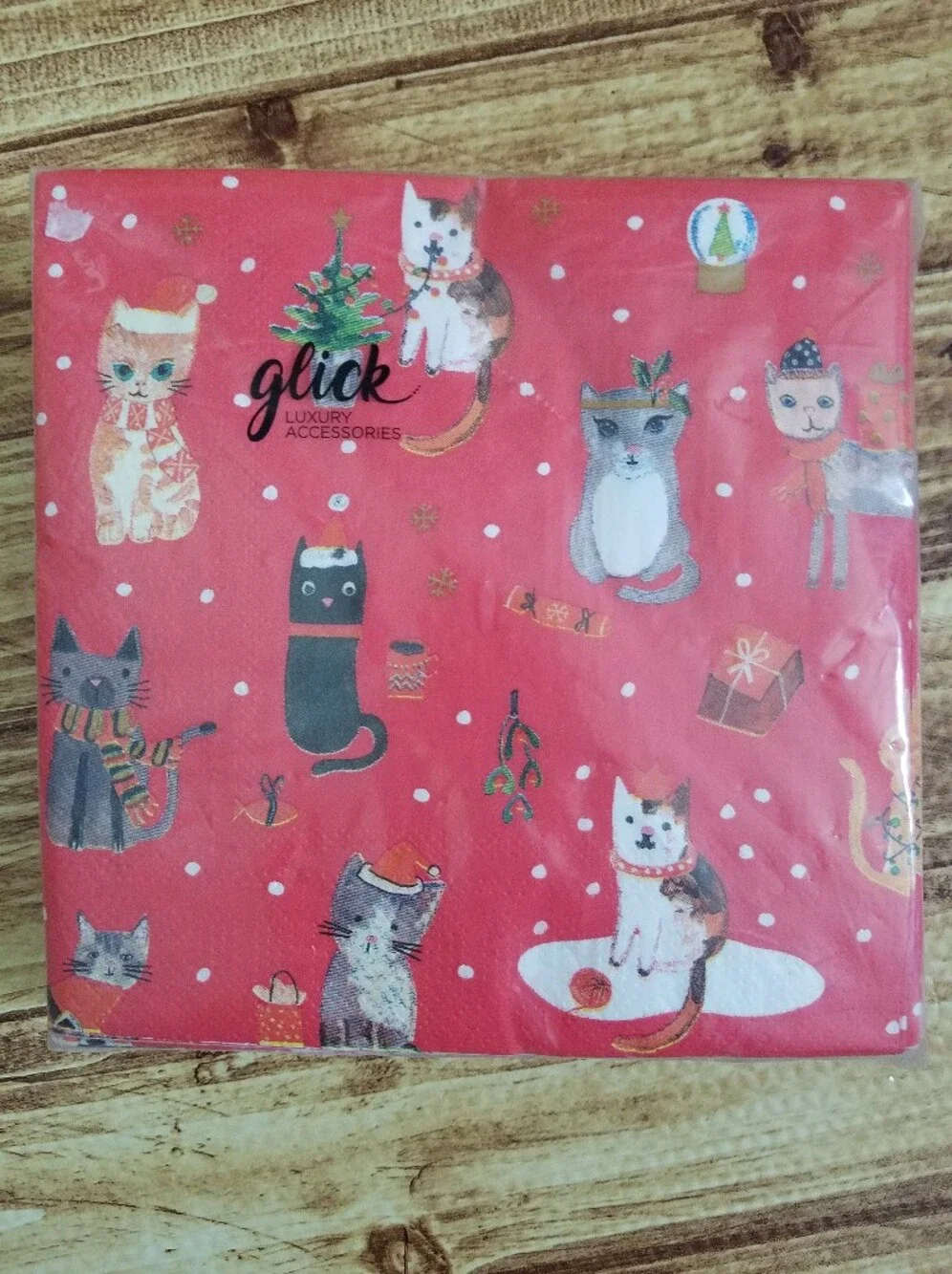 Paper Salad Glick Red Christmas Cat Print Paper Napkins 33x33 cm NWT Holiday